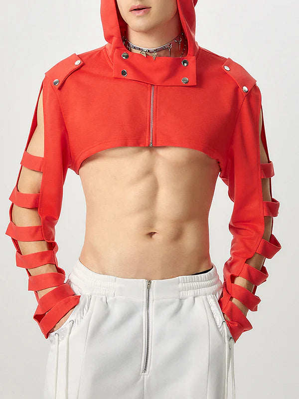 Mens Hollow-Out Cropped Long-Sleeve Sweatshirt