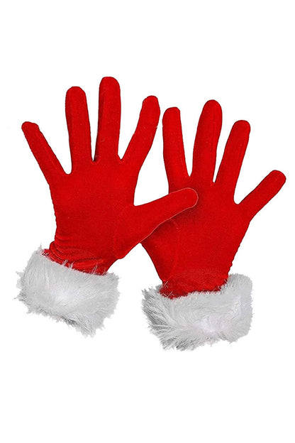 Christmas Velvet Gloves with Faux Fur Patchwork