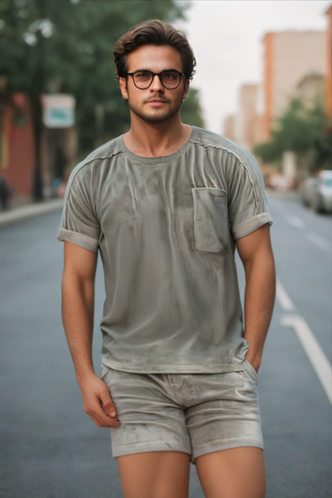 Casual Velvet Lounge Set - Men's Relaxed Fit T-Shirt and Shorts Combo