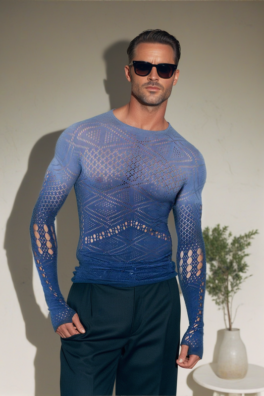 Fabpride Men’s Blue Crochet Long Sleeve