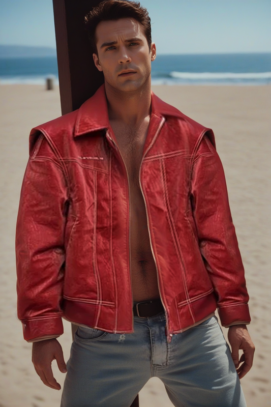 Vintage-Style Red PU Leather Jacket for Men