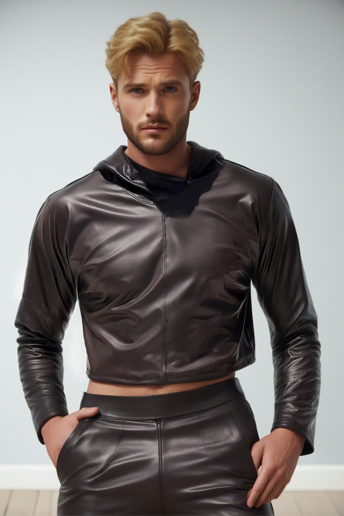 Trendy Brown Long Sleeve Leather Hoodie