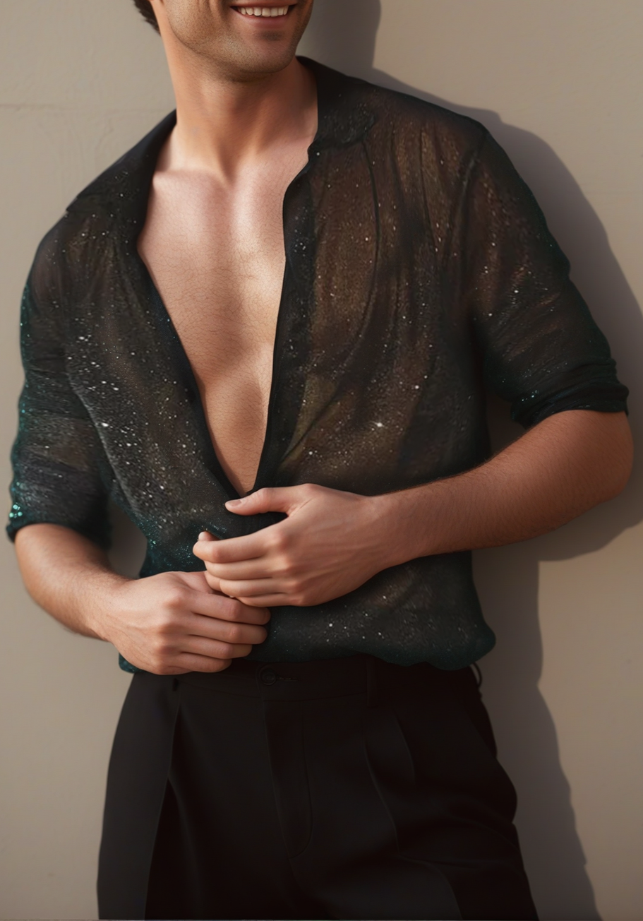 Fabpride Men's Sheer Glitter Shirt