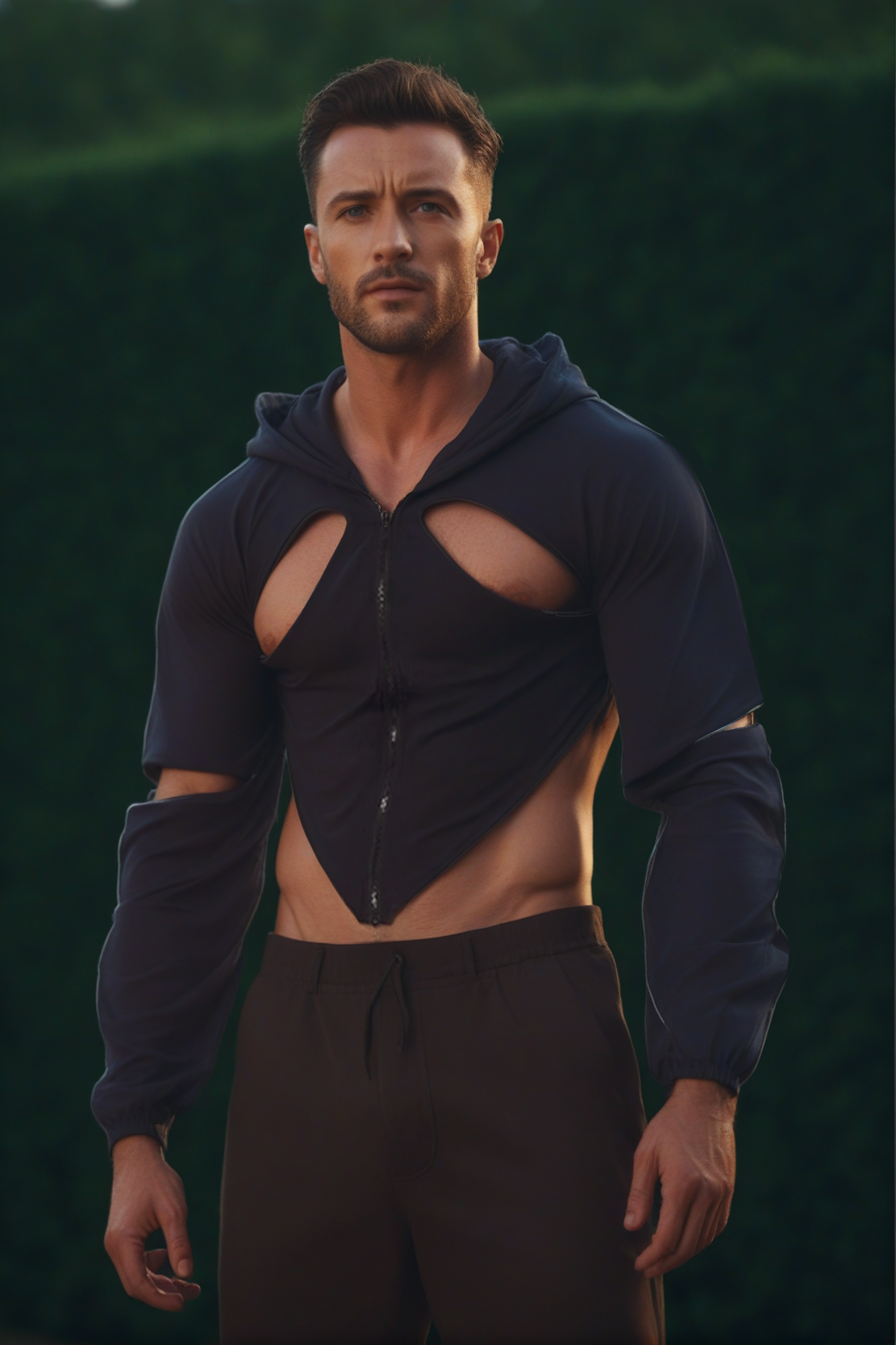 Men’s Sexy Hollow-Out Cropped Hooded Jacket