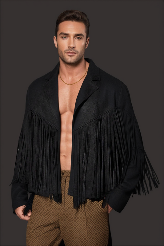 Men's Black Fringe Statement Jacket