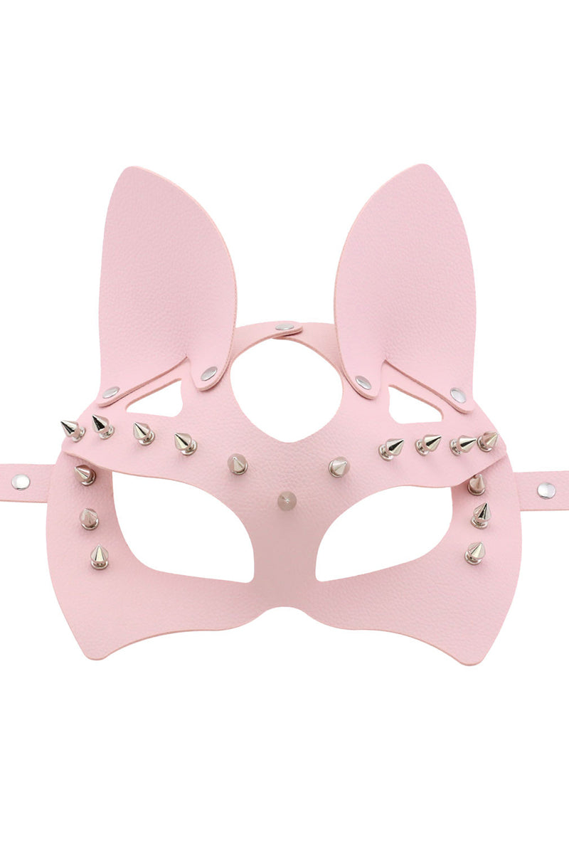 Halloween Cat Half Face Mask in PU Leather with Metal Rivets