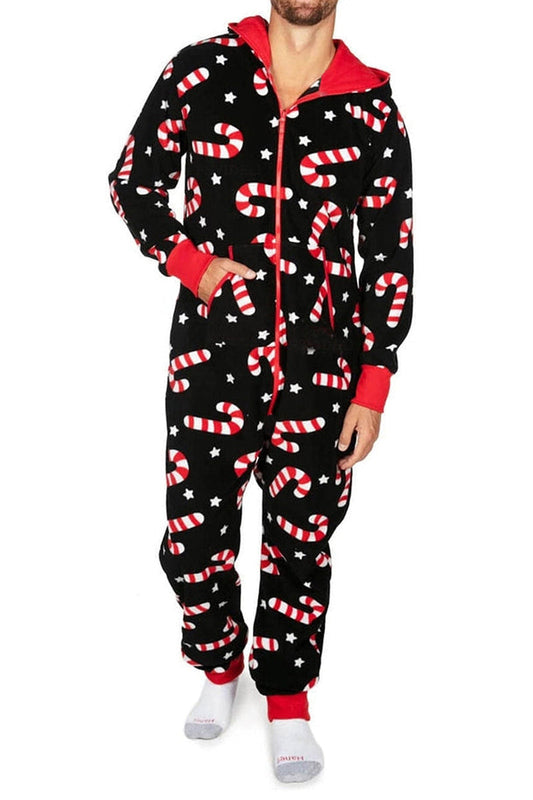 Christmas Print Hooded Pajama Jumpsuit