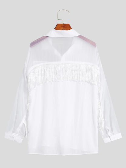 Men's Mesh Shirt with Fringe Details