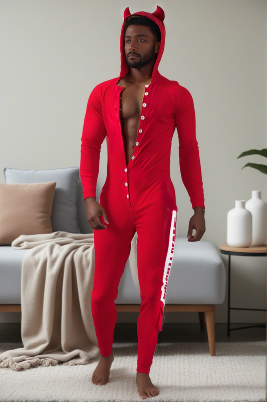 Hooded Red Devil Onesie with Bum Buttons