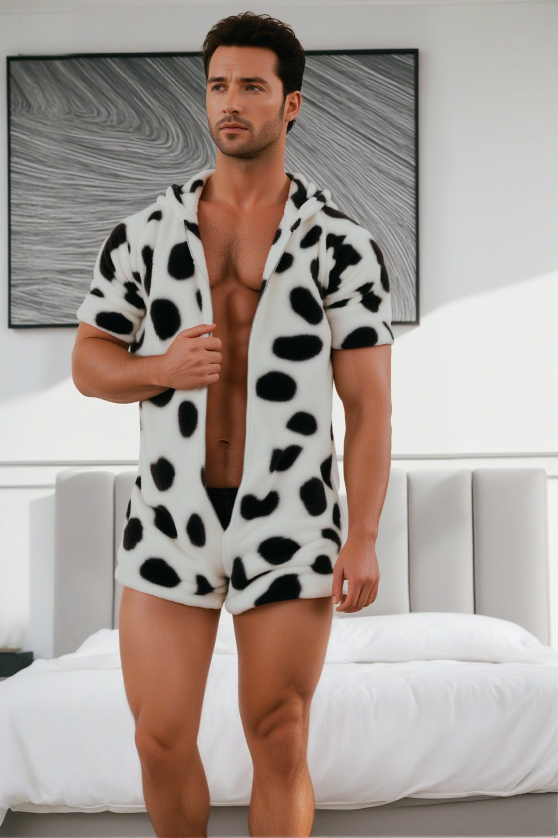 Playful Dalmatian Patterned Hoodie Romper Perfect for Relaxing Days and Lounging