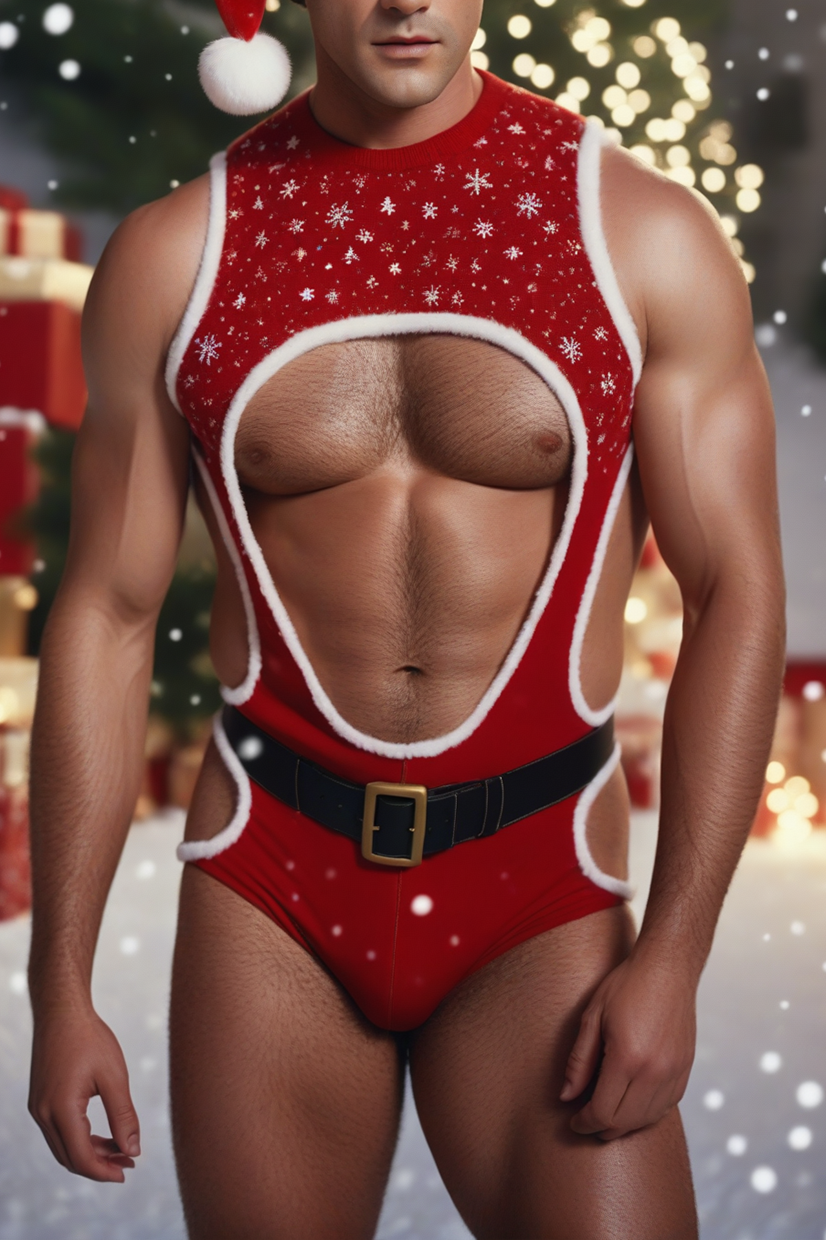 Fabpride Men's Sexy Santa Cutout Bodysuit