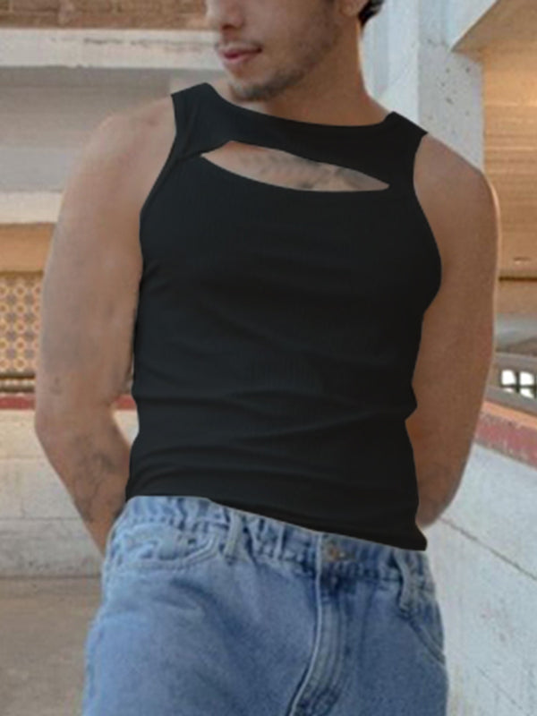 Men's Sleeveless Vest with Front Cutout Design