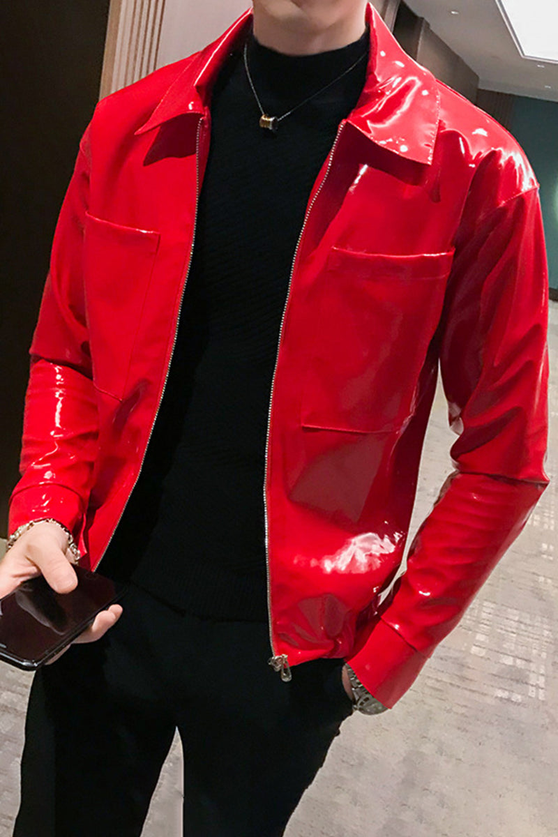 Christmas Shiny PU Leather Zip Pocket Jacket