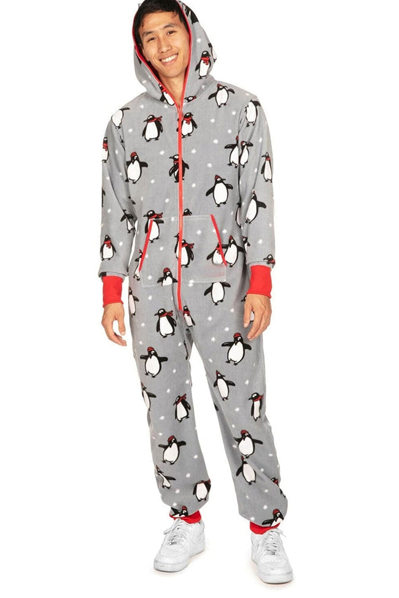 Christmas Print Hooded Pajama Jumpsuit