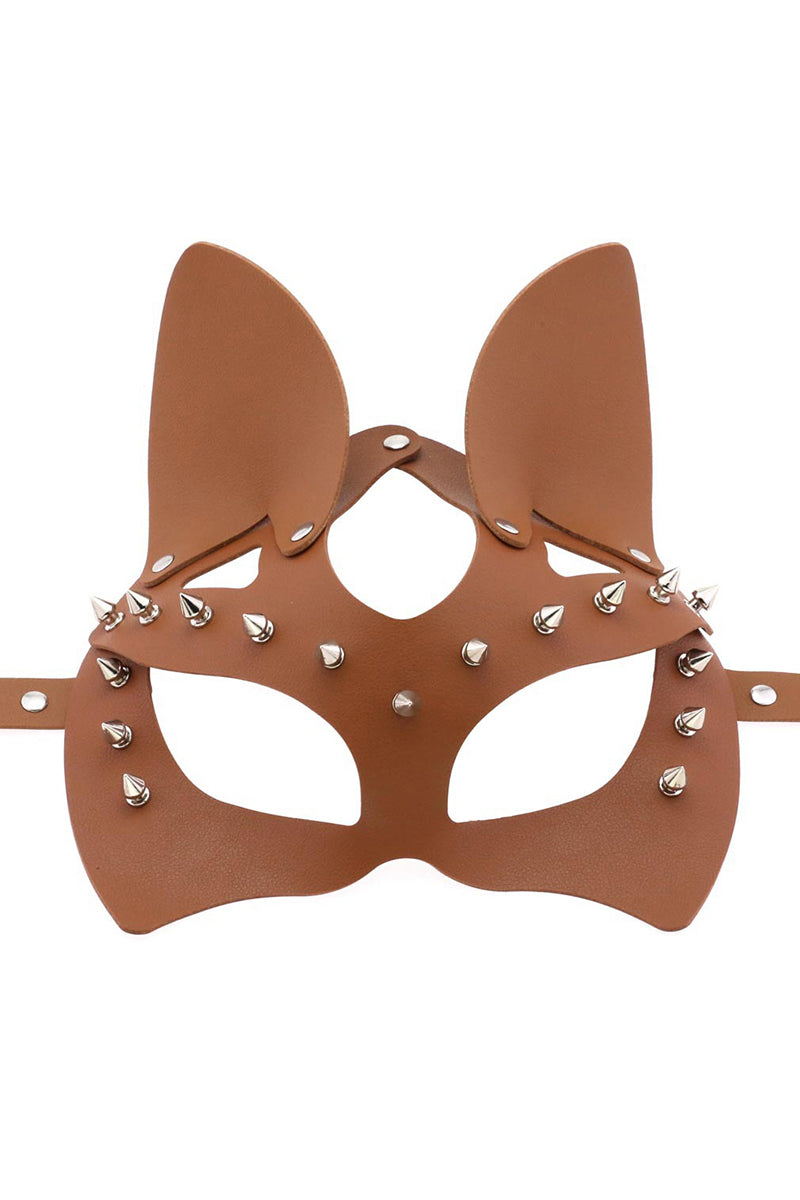 Halloween Cat Half Face Mask in PU Leather with Metal Rivets