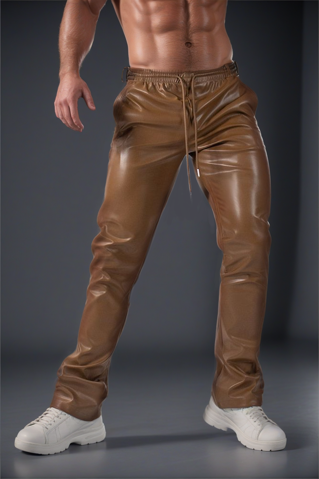 Flared faux leather jogging pants