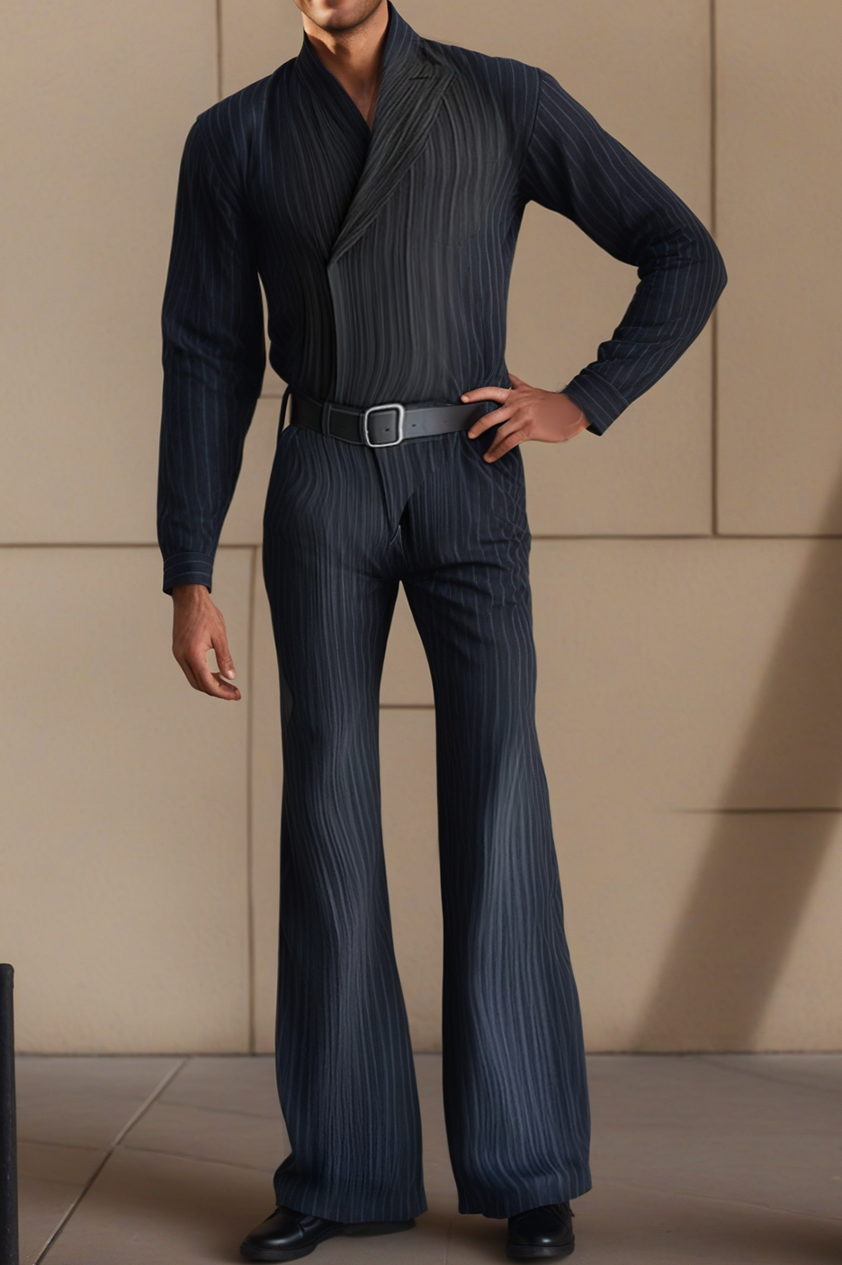 Fabpride Men's Pinstripe Wide-Leg Jumpsuit