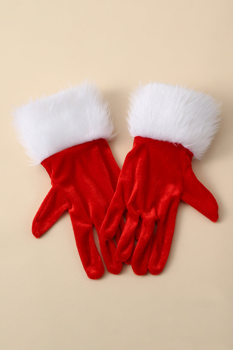 Christmas Velvet Gloves with Faux Fur Patchwork