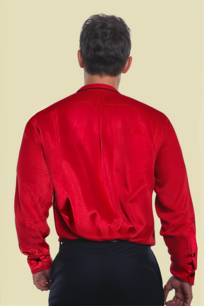 Men's Red Satin Shirt with Bold Heart Details