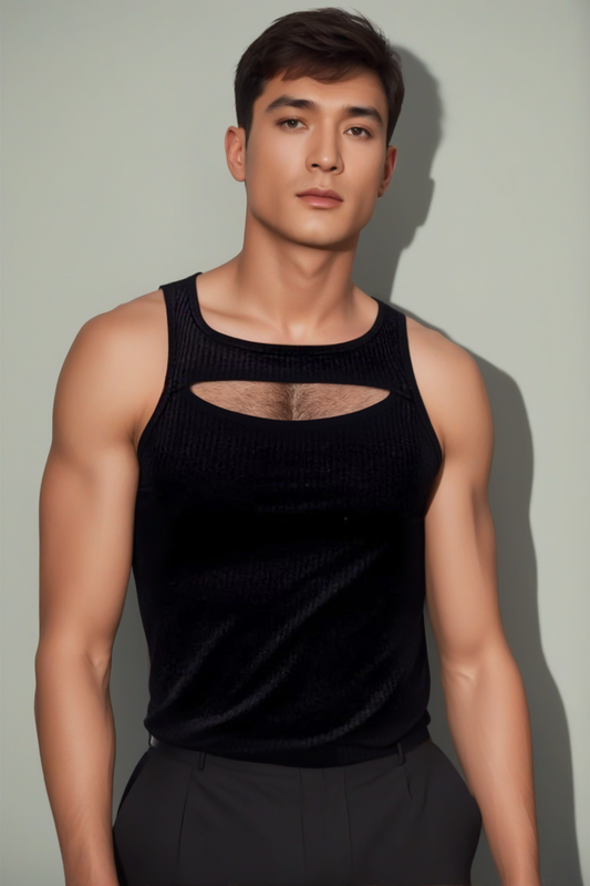 Men's Sleeveless Vest with Front Cutout Design