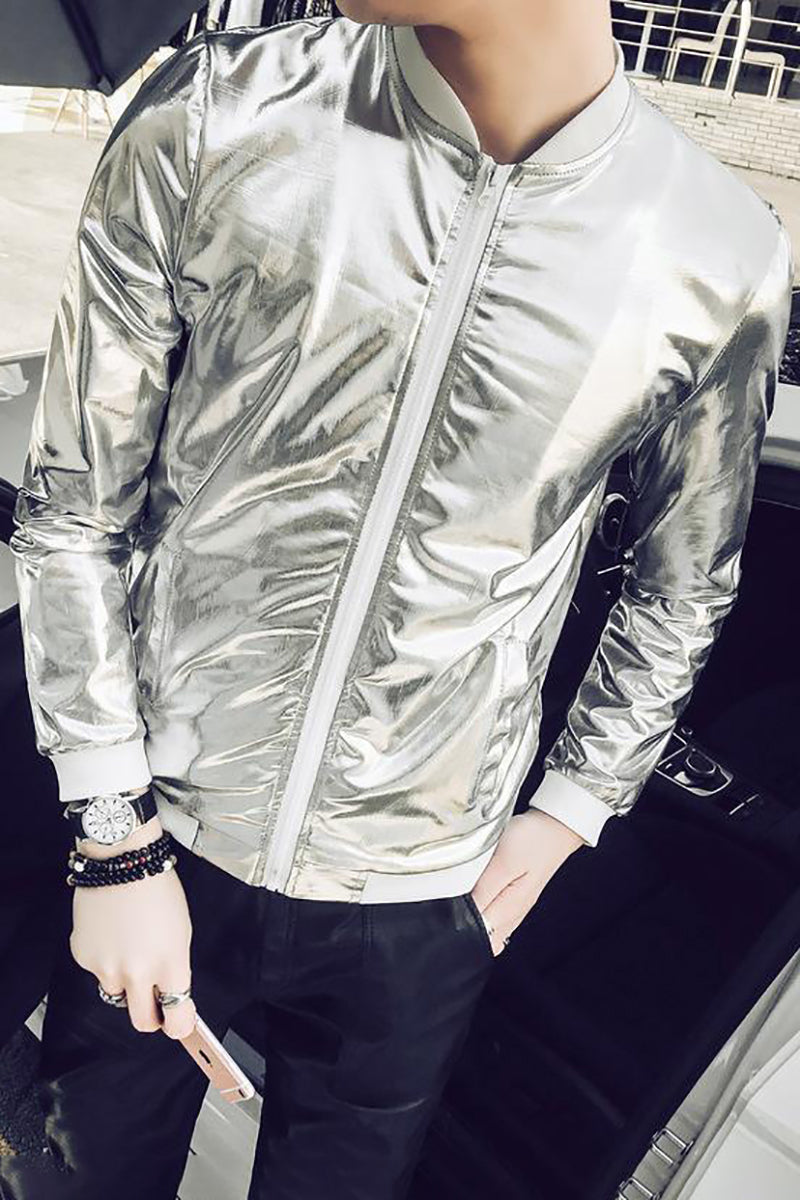 Trendy Metallic Coated Zipper Jacket