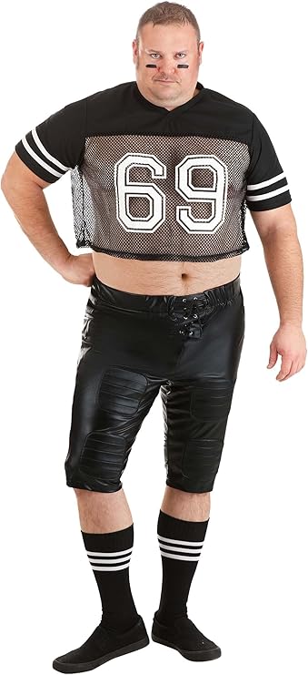 Men's Plus Size Footballer Costume: Mesh Crop Jersey & Pants for Game Day