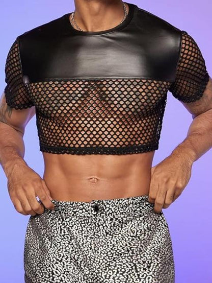 Men's Fishnet Panel Crop Top