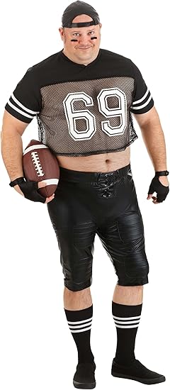 Men's Plus Size Footballer Costume: Mesh Crop Jersey & Pants for Game Day