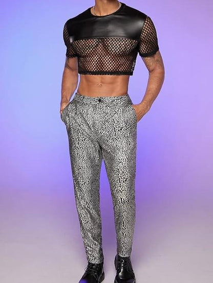 Men's Fishnet Panel Crop Top