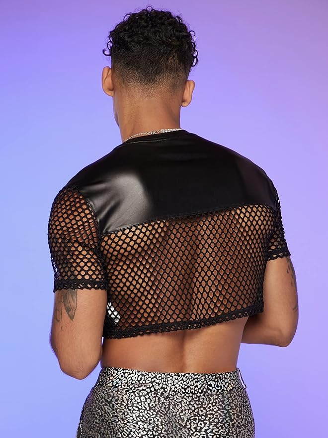 Men's Fishnet Panel Crop Top