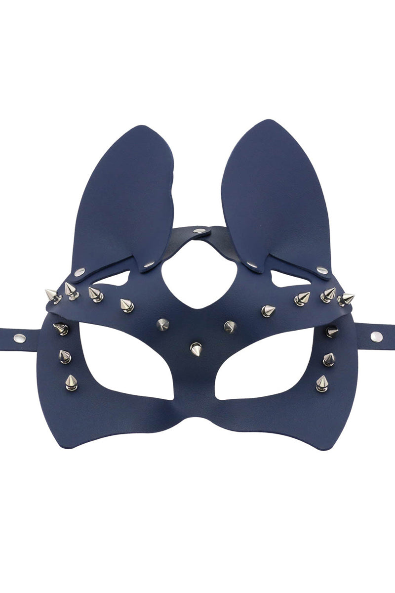 Halloween Cat Half Face Mask in PU Leather with Metal Rivets