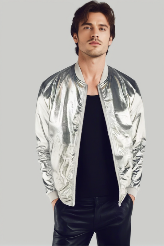 Trendy Metallic Coated Zipper Jacket