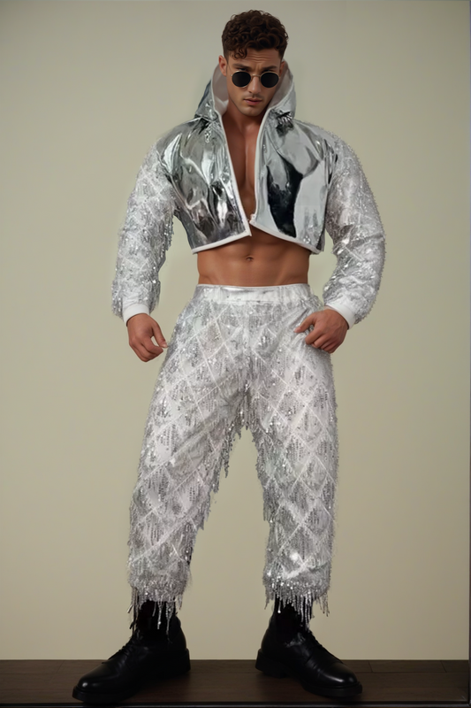 Silver Mirror Finish Hip-Hop Costume Set