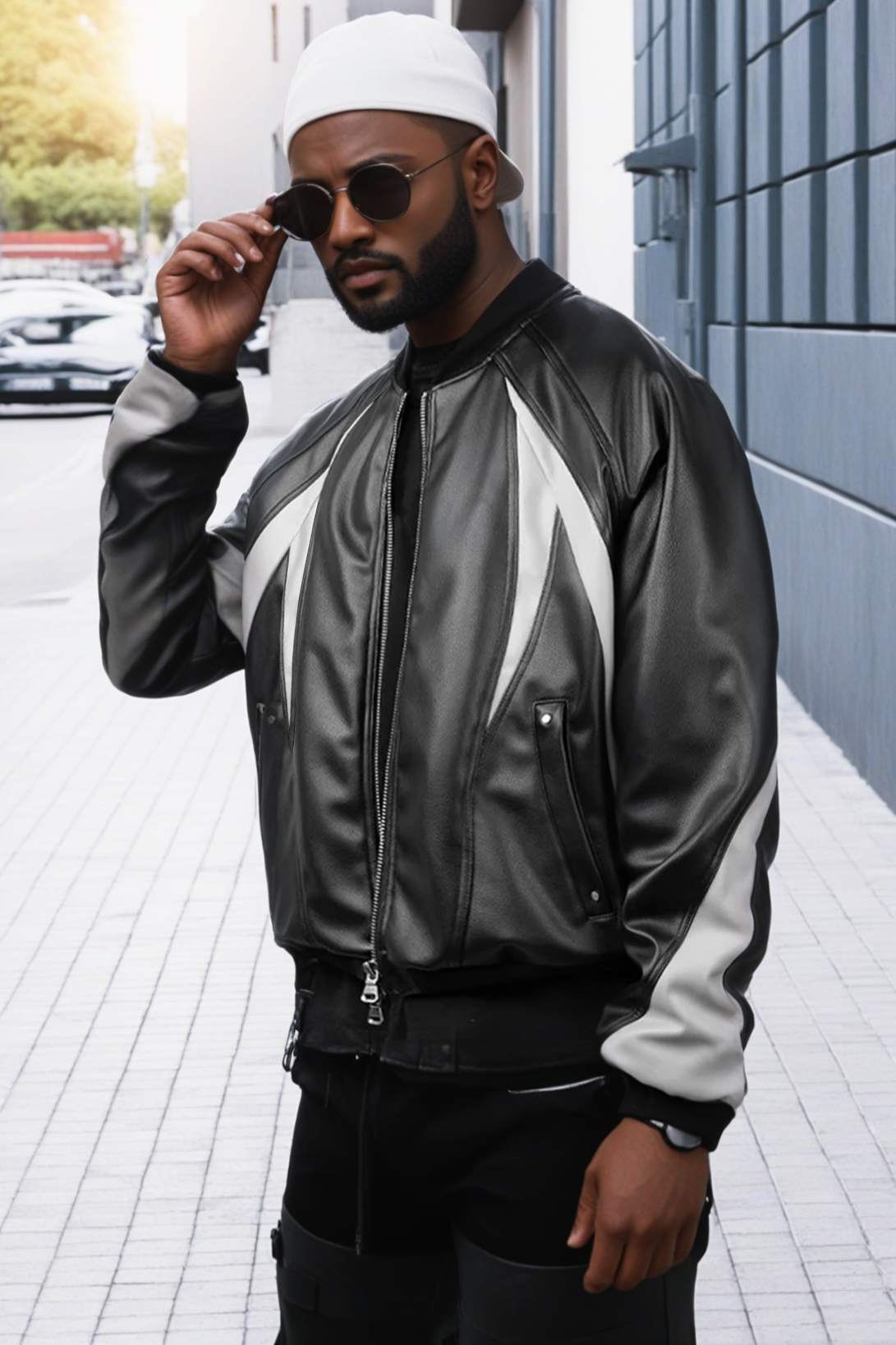 Men's Heavyweight Leather Bomber Jacket from the Galaxy Collection