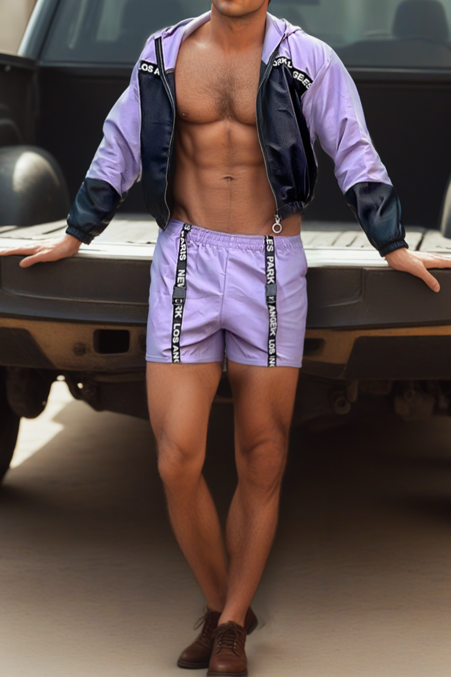 Fabpride Street-Style Contrast Tracksuit - Hooded Windbreaker and Vibrant Shorts