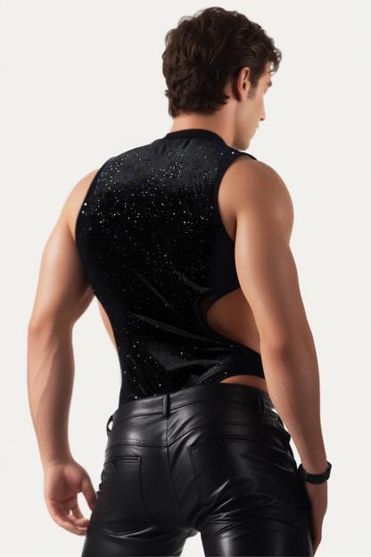 Sparkly Black Velvet Cutout Bodysuit