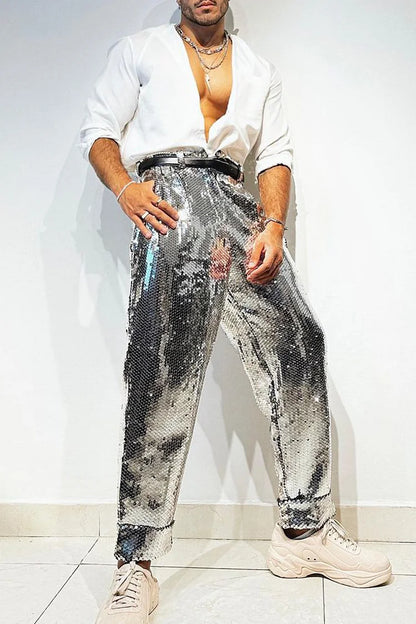 Shimmering Silver Sequin Festival Pants for a Daring Style