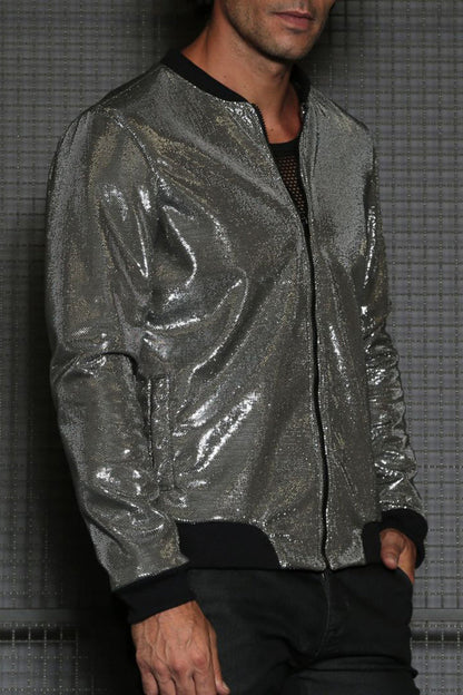 Sleek Metallic Zipper Silver Jacket: Style Meets Utility with Pockets!