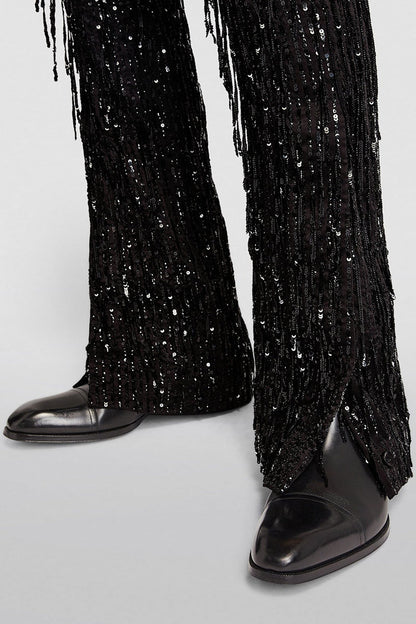 High-Waisted Sequin Fringe Wide-Leg Party Pants