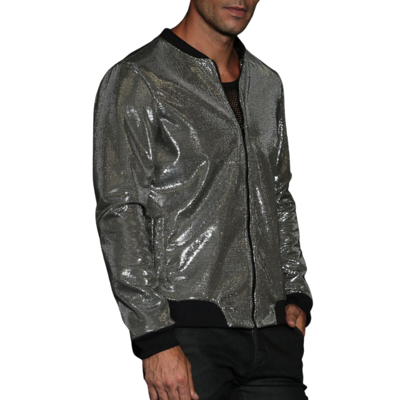 Sleek Metallic Zipper Silver Jacket: Style Meets Utility with Pockets!