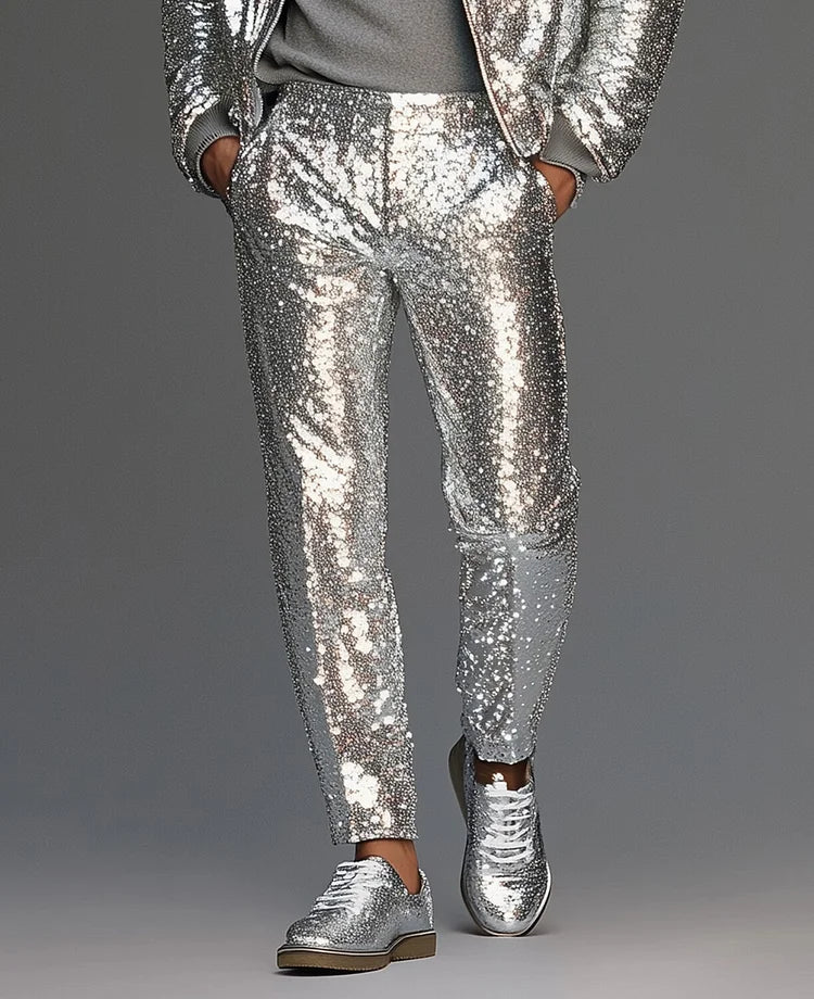 Fabpride Sequin Stand Collar Long Sleeve Zip-Up Jacket