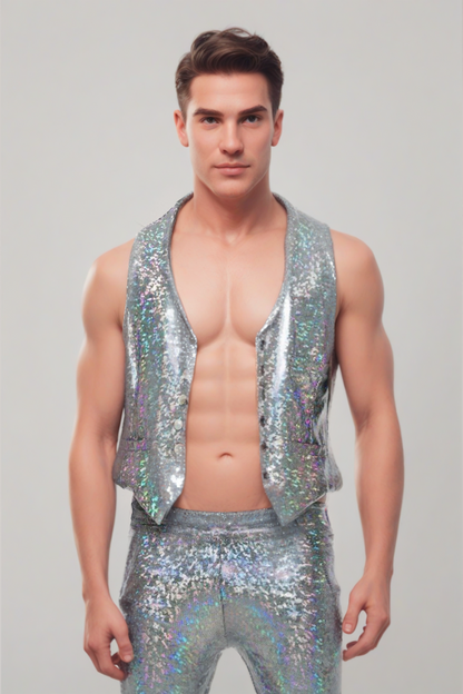 Men's Holographic Vest - Stunning Disco Dancewear in 13 Vibrant Colors, Perfect for Performers and Festival Goers