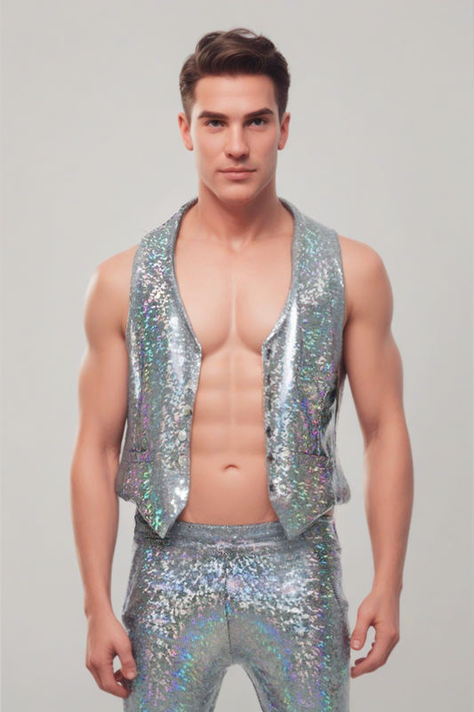 Men's Holographic Vest - Stunning Disco Dancewear in 13 Vibrant Colors, Perfect for Performers and Festival Goers