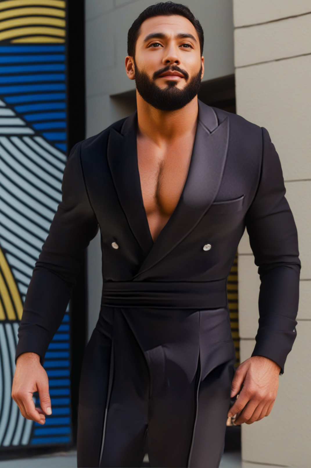 Fabpride Men's Sleek Black Double-Breasted Suit