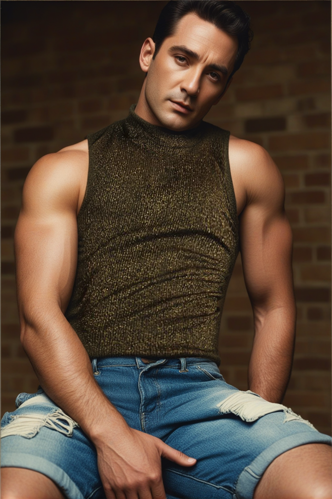 Men's Gold-Accent Turtleneck Sleeveless Fitted Vest