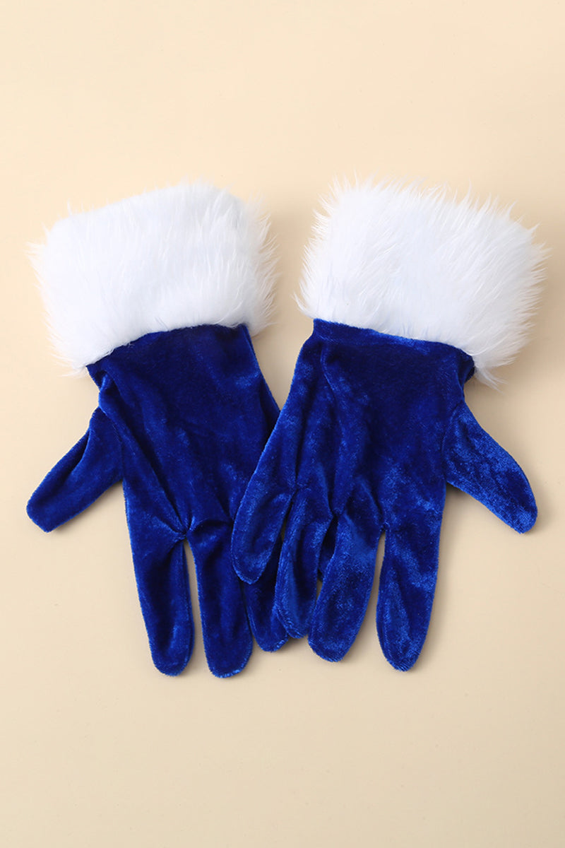 Christmas Velvet Gloves with Faux Fur Patchwork