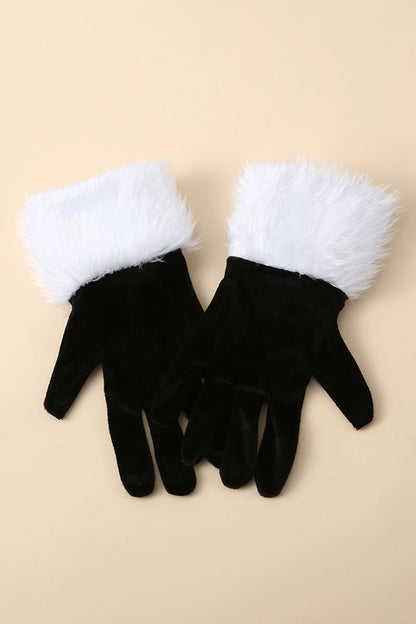 Christmas Velvet Gloves with Faux Fur Patchwork