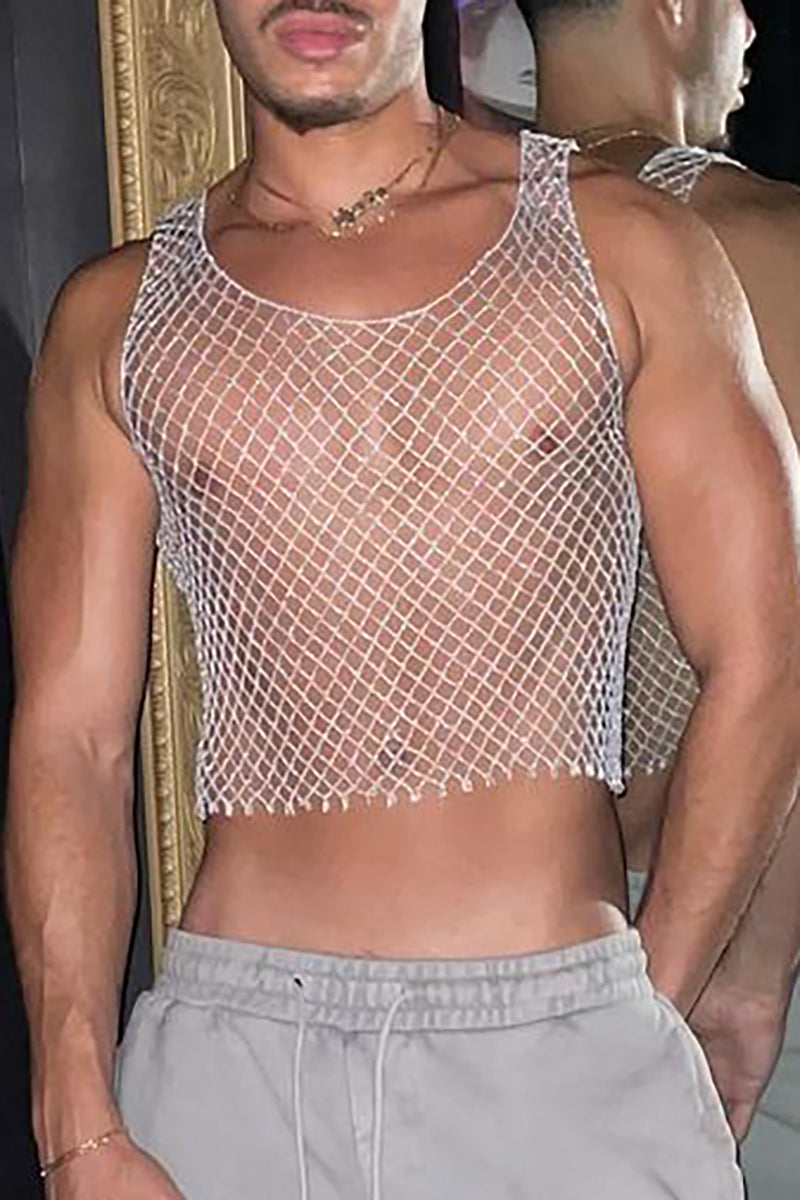 Sleeveless Fishnet See-Through Crop Tank Top