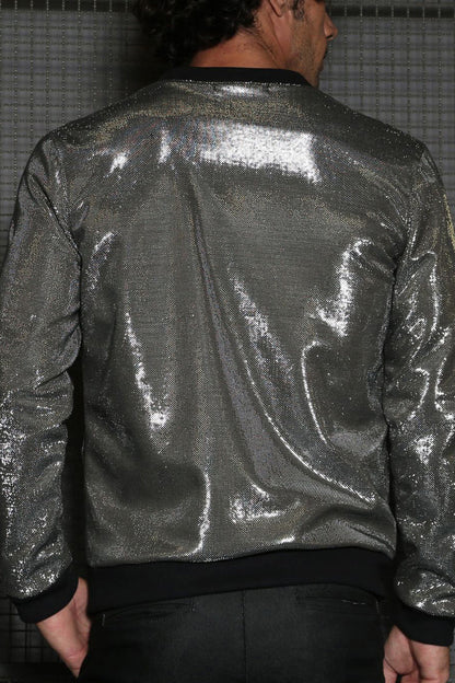 Sleek Metallic Zipper Silver Jacket: Style Meets Utility with Pockets!