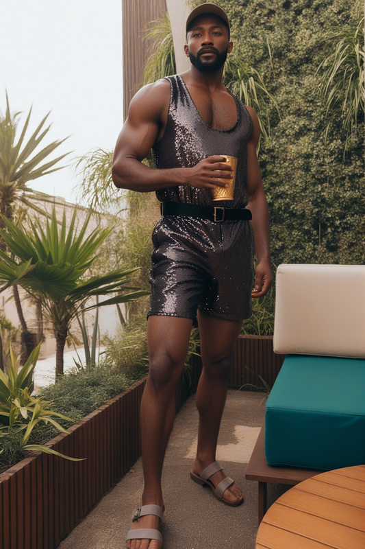 Metallic Shine U-Neck Romper for Men